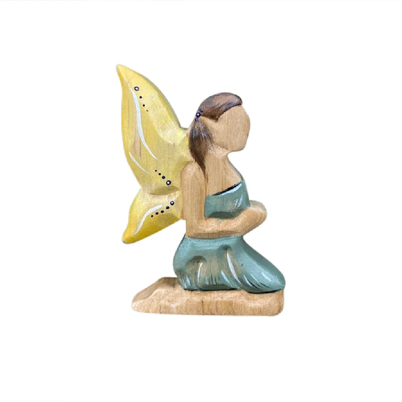 Wooden Fairy Kneeling - Yellow