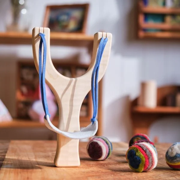 Wooden Slingshot and Ball Set