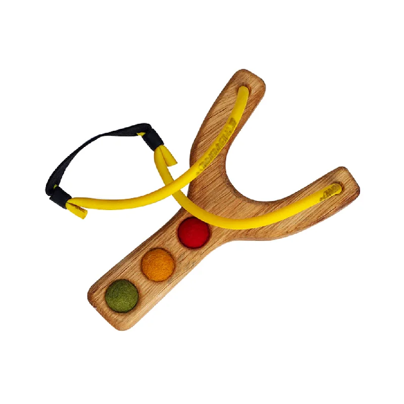 Wooden Toy Slingshot with 3 Felt Balls