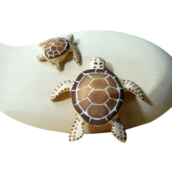 Wooden Turtle Mum & Hatchling - Brown