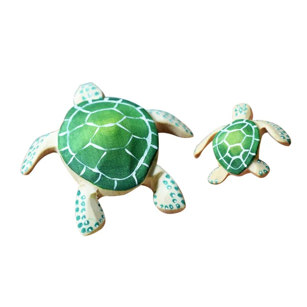 Wooden Turtle Mum & Hatchling - Green