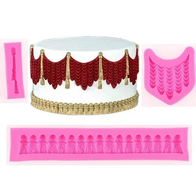 Drapes and tassels set silicone fondant mould-C