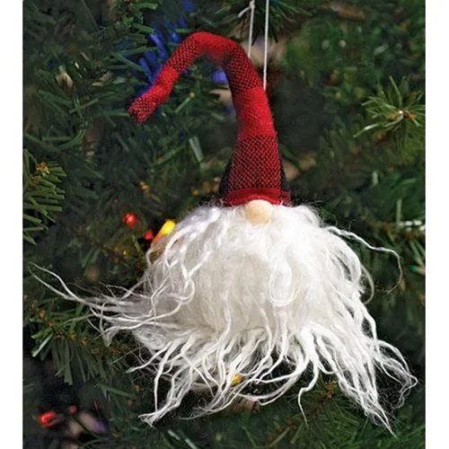 Angora Gnome Ornament w/Red Plaid Hat