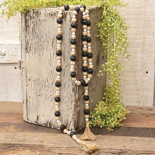 Black Natural White Wooden Bead Garland 57"L