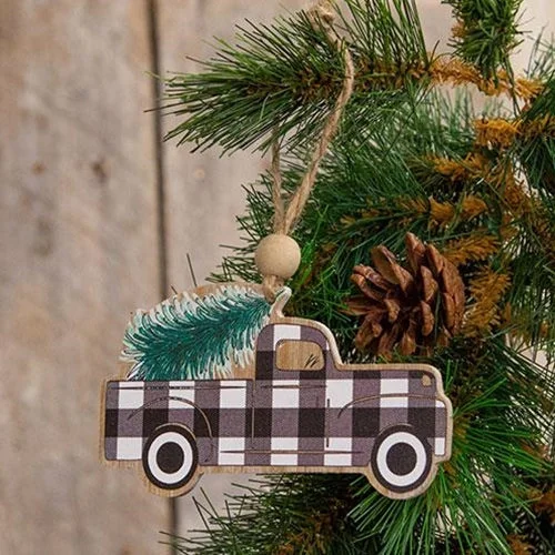 Black & White Buffalo Check Truck Ornament