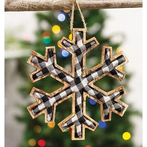 Black & White Plaid Snowflake Ornament Large