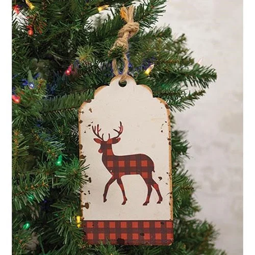 Distressed Metal Buffalo Check Deer Hanging Tag