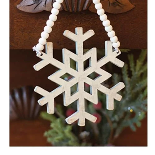 Distressed Wooden Snowflake Beaded Ornament