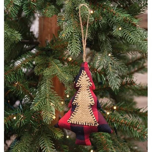 Red & Black Buffalo Check Tree Stitched Fabric Ornament