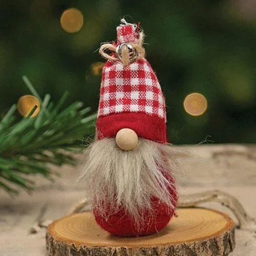 Red & White Gingham Hat Gnome Sitter