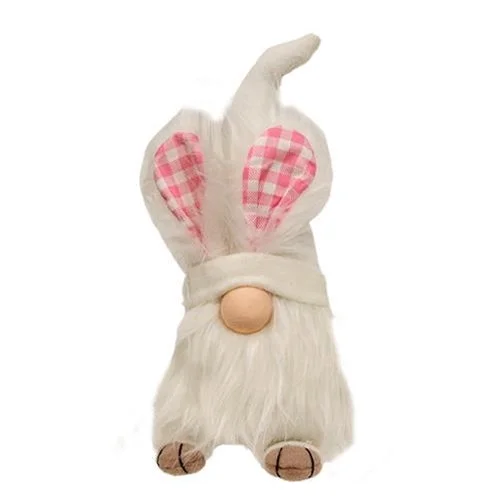 White Gnome Bunny w/Gingham Ears