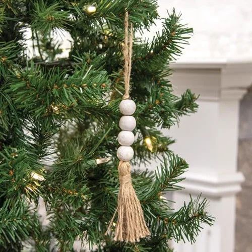 White Wooden Bead Ornament 10.75"L