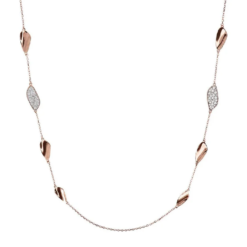 Bronzallure Rose Gold Plated Scattered Leaf Cubic Zirconia 91.4cm Chain