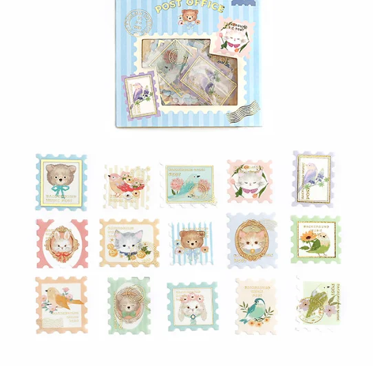 Cute Kawaii BGM Flake Stickers Sack - Bear Cat Rabbit Bird Stamp - for Journal Agenda Planner Scrapbooking Craft