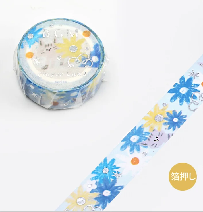 Cute Kawaii BGM Washi / Masking Deco Tape - Crayon Land series - Garden Daisy Cat Flower Field - for Scrapbooking Journal Planner Craft