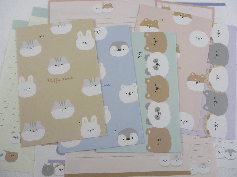 Cute Kawaii Crux Fluffy Time Cat Dog Hedgehog Bear Penguin Letter Sets Stationery - writing paper envelope