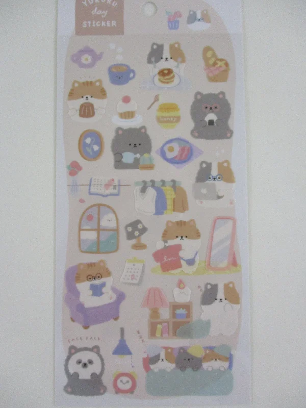 Cute Kawaii Crux Yururu Home Activities Series Sticker Sheet - Cat Breakfast Laundry Reading - for Journal Planner Craft