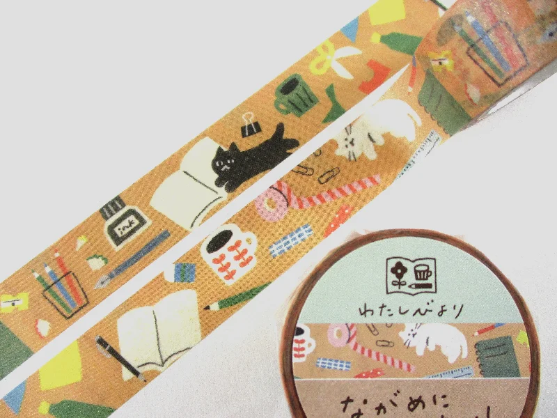 Cute Kawaii Furukawashiko Washi / Masking Deco Tape - Cat Kitty Feline Pet A - for Scrapbooking Journal Planner Craft Diary Decor Schedule