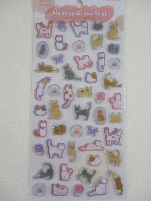 Cute Kawaii Kamio Candy Drop / Glass Style Sticker Sheet - Cat Kitty Feline Pet - for Journal Planner Craft Agenda Organizer Scrapbook