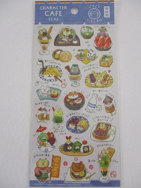 Cute Kawaii Mind Wave Character CAFE Food Sticker Sheet - Cat Kitten Rice Poke Bowl for Journal Planner Craft Organizer Calendar