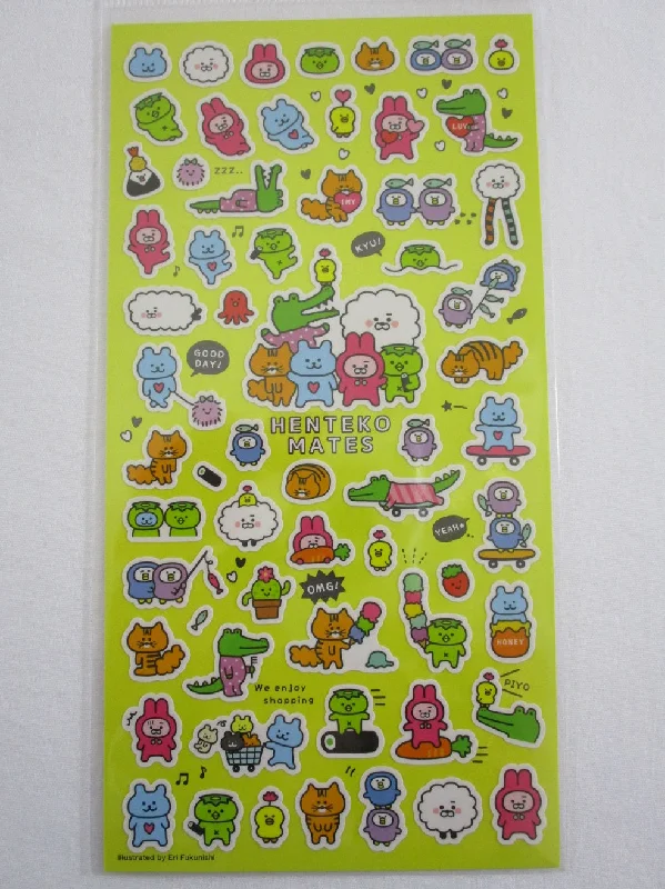 Cute Kawaii Mind Wave Henteko Bear Cat Crocodile Penguin Sticker Sheet - for Journal Planner Craft