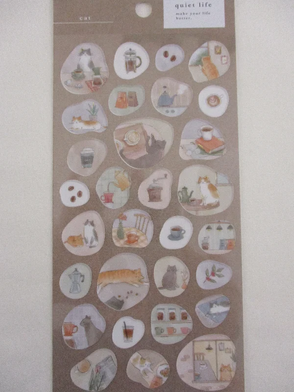 Cute Kawaii MW Quiet Life Series - A - Cat Feline Home Serene Tea Coffee Time Sticker Sheet - for Journal Planner Craft