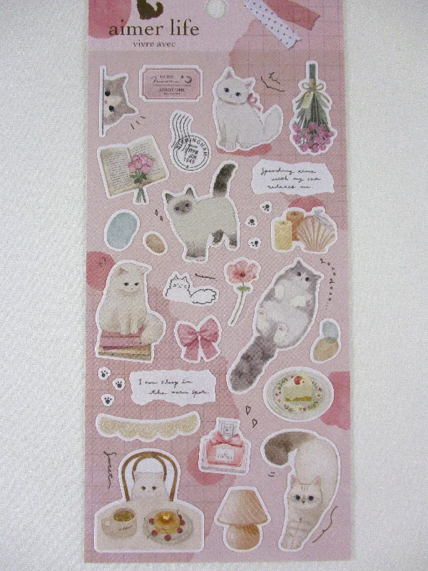 Cute Kawaii Q-Lia Nature Vivre Aimer Series - Cat Feline Kitty B Sticker Sheet - for Journal Planner Craft