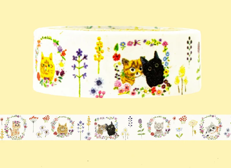 Cute Kawaii Shinzi Katoh Washi / Masking Deco Tape - Cat Kitten Feline Pet ♥ - for Scrapbooking Journal Planner Craft