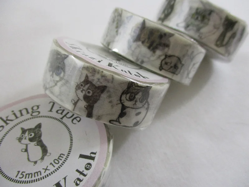 Cute Kawaii Shinzi Katoh Washi / Masking Deco Tape -  Cat Kitten - for Scrapbooking Journal Planner Craft