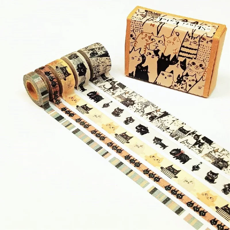 Cute Kawaii Shinzi Katoh Washi / Masking Deco Tape Set -  Cat Feline Kitten Pet - for Scrapbooking Journal Planner Organizer Schedule Craft