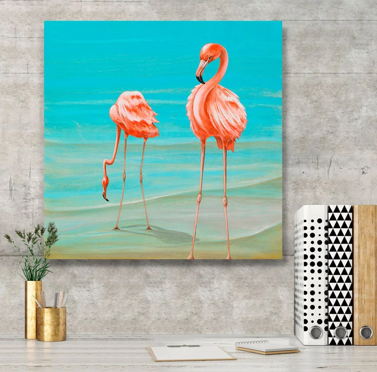 Flamingos On Vacation Canvas Wall Art