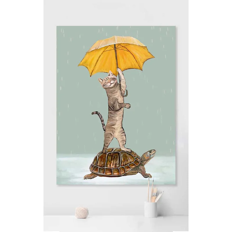 Rainy Day Parade Cat And Turtle Canvas Wall Art