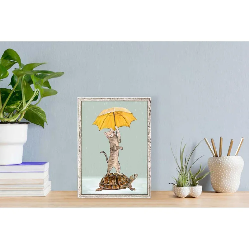 Rainy Day Parade Cat And Turtle Mini Framed Canvas