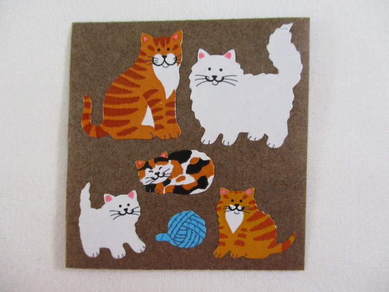 Sandylion Cat Kitten Sticker Sheet / Module - Vintage & Collectible - Brown Backing