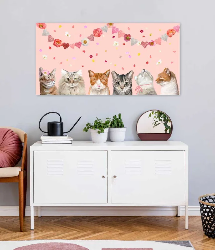 Valentine Cat Group Canvas Wall Art