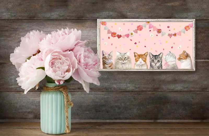 Valentine Cat Group Mini Framed Canvas