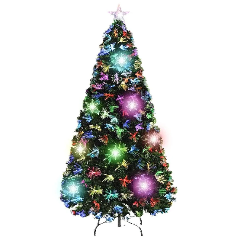 1.8m Fibre Optic/LED Christmas Tree 210 Tips Multicolour Star & Ornaments