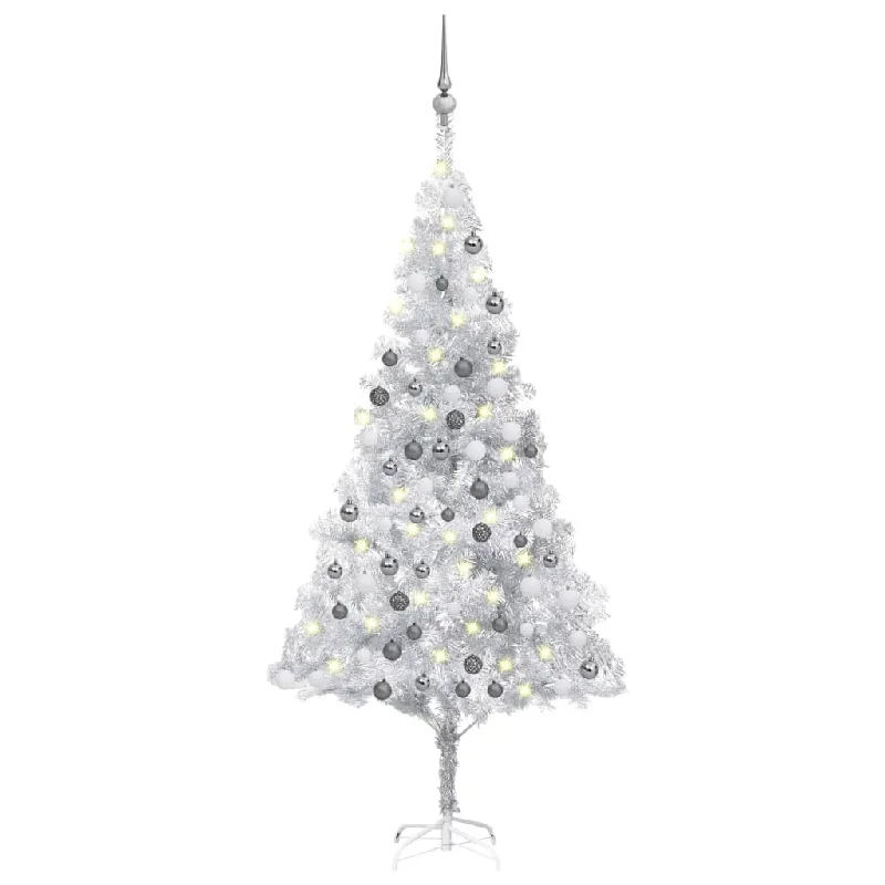 Artificial Christmas Tree with LEDs& Ball Set 180 cm Silver PET