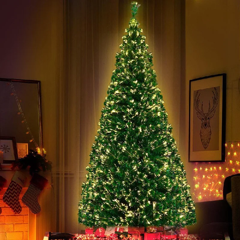 Jingle Jollys Christmas Tree 2.1M 7FT LED Xmas Fibre Optic Multi Warm White