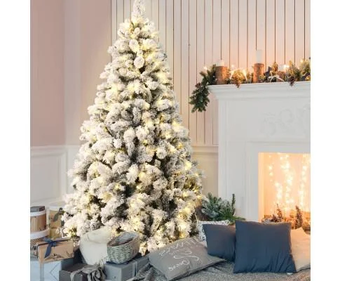 Jingle Jollys Snowy Christmas Tree 1.8M 6FT LED Lights Xmas Decorations Warm White